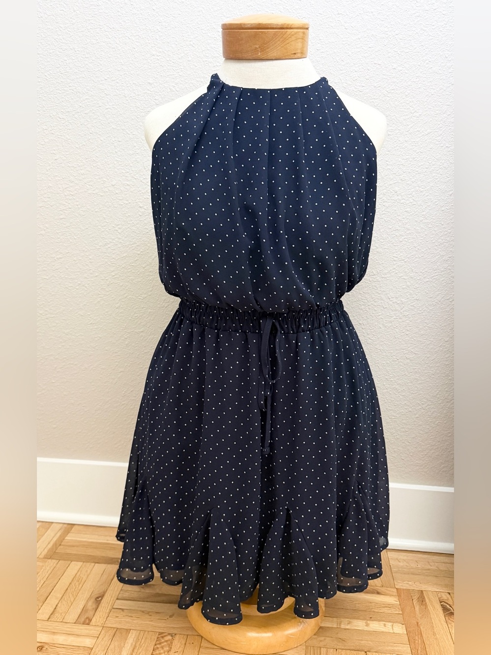 Trixxi Navy with White Polka Dot Halter Dress